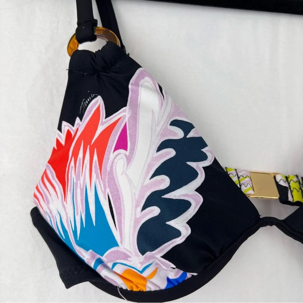 TRINA TURK SEYCHELLES UNDERWIRE TOP 8 Black Floral Colorful Beach Vacation NWT